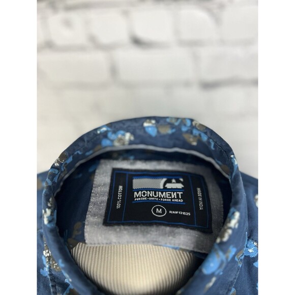 Monument Men’s Medium Short Sleeve Button Up Shirt Blue Floral 100%Cotton - Picture 6 of 6